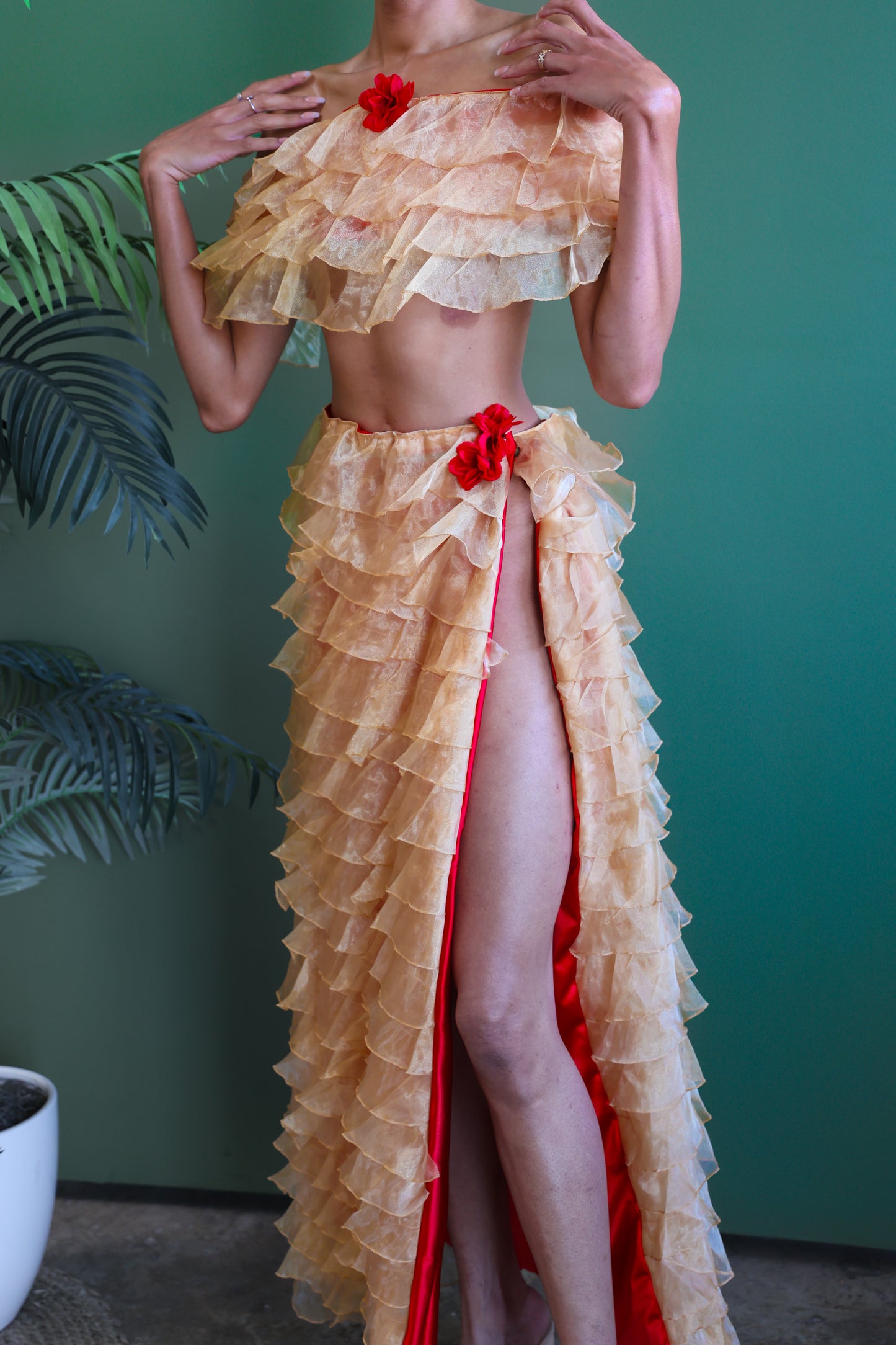 Rose Golden Slit Skirt Set
