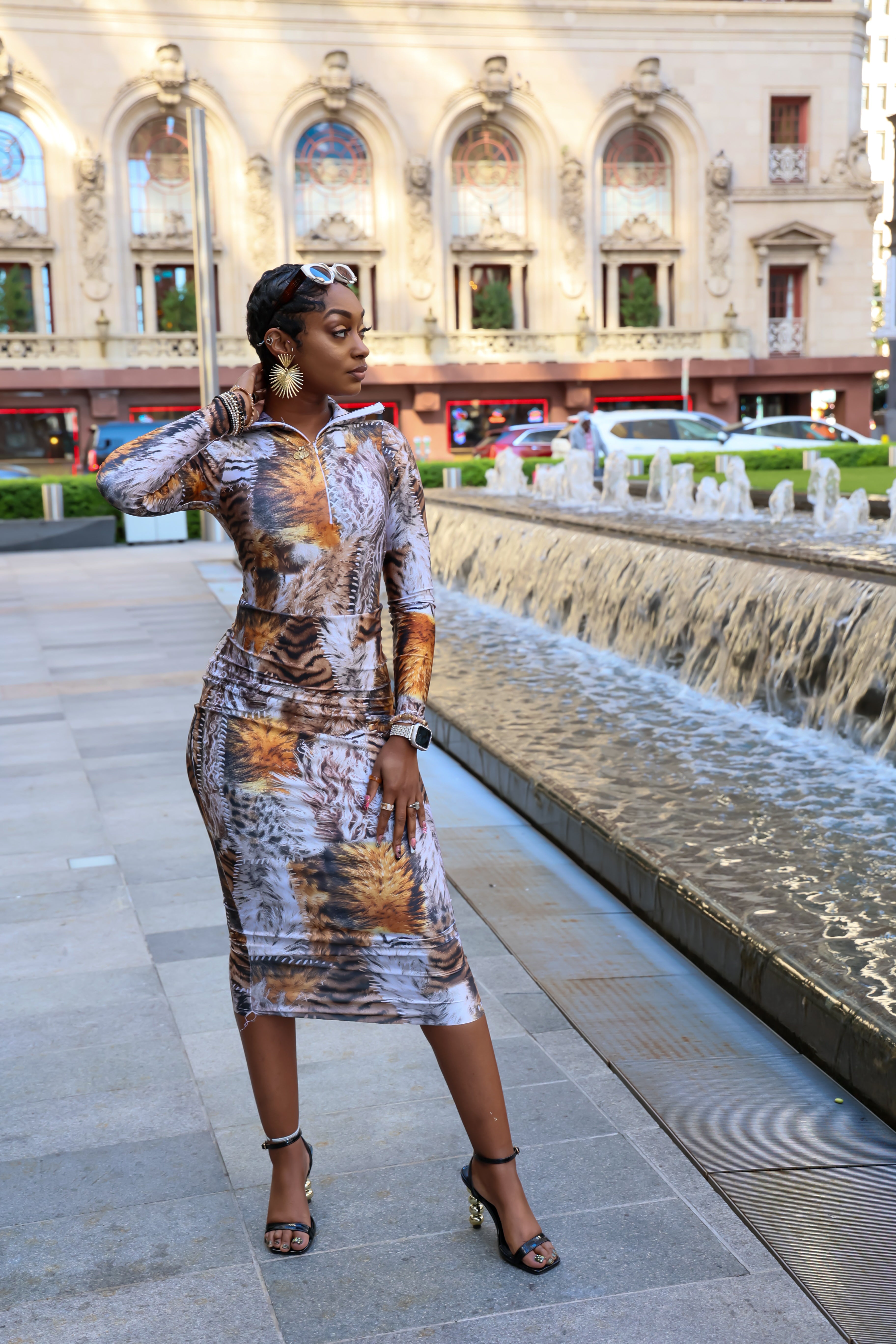 Rora Midi Skirt Set in animal print and olive green by Aravella's Wardrobe