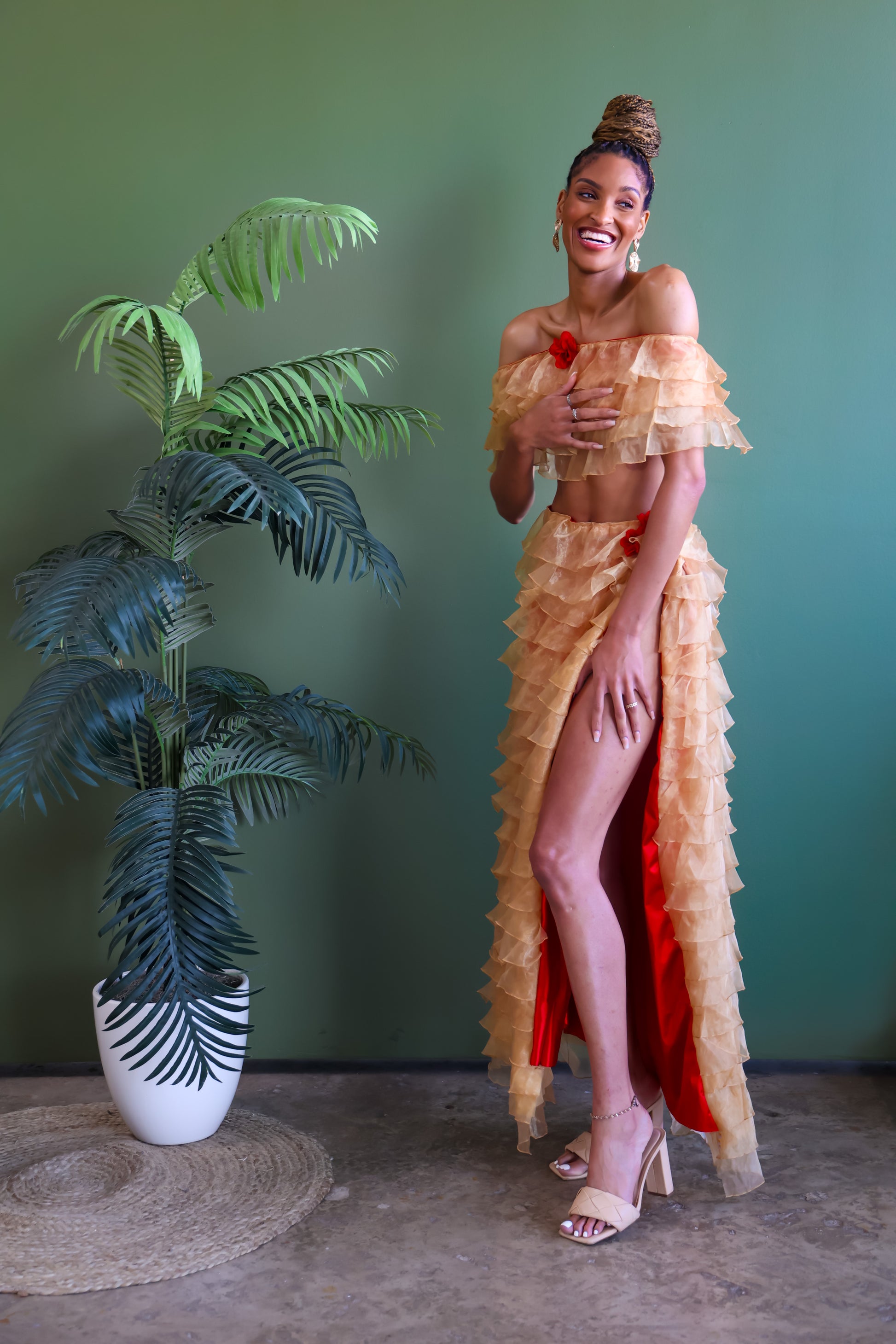 Rose Golden Slit Skirt Set