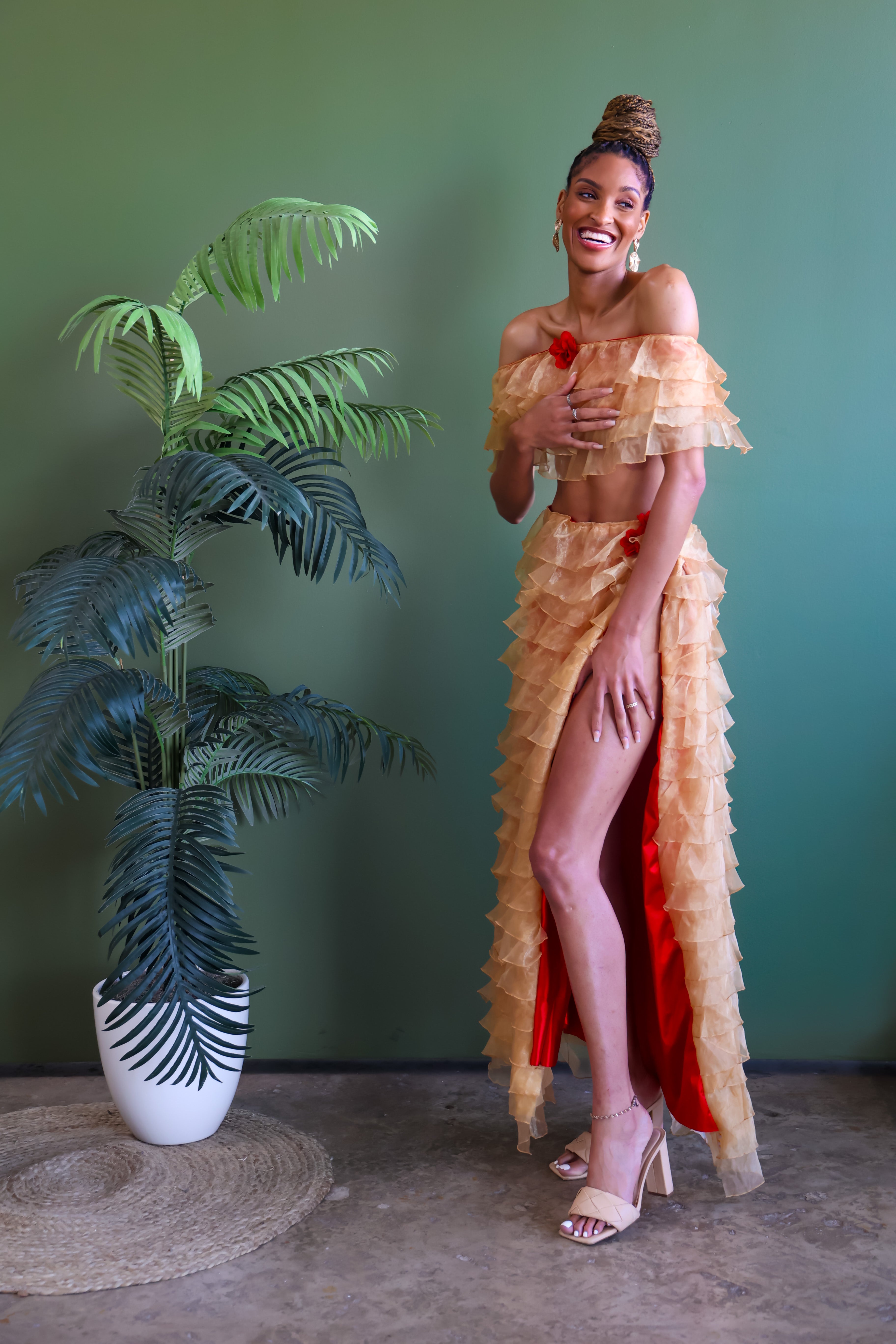 Rose Golden Slit Skirt Set